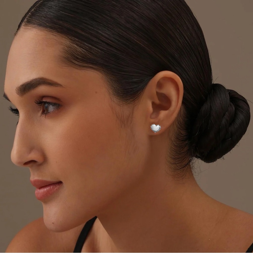 💜 LAGOS Sterling Silver Heart Earrings 14K Solid Gold Posts, Caviar Collection - Picture 9 of 9